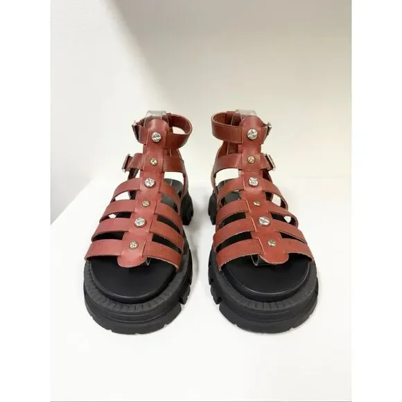 Free People Hadley Hammered Stud Sandals Leather Gladiator 38.5 8.5 - Picture 3 of 8